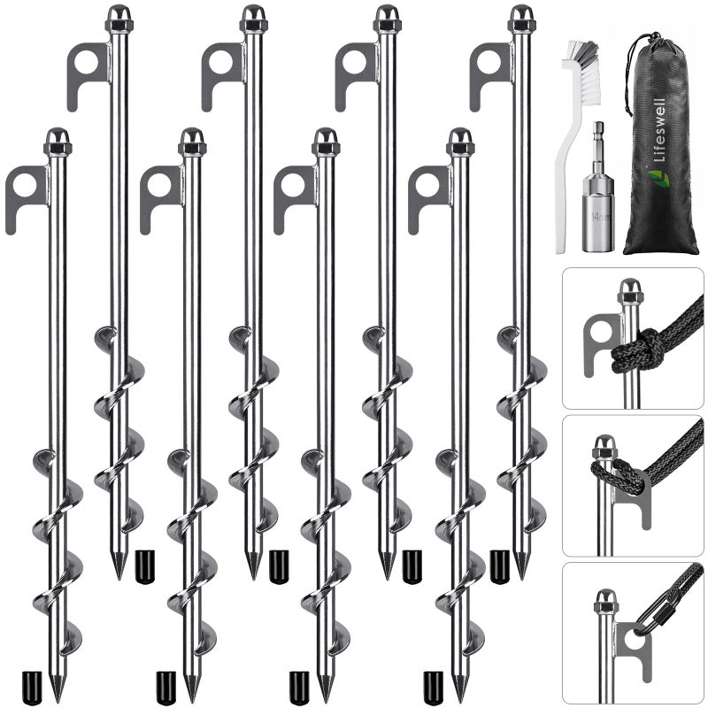 Lifeswell 12 Inch Ground Anchors, 8 Pcs Heavy Duty Tent Stakes, Easy to Install and Reusable, for Camping Tents, Trampolines, Sheds, Swing Sets, Securing Animals - Image 1